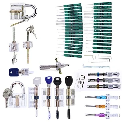 Image of Loboo Idea Lock Pick Set, 45 Pieces Updated Version Premium Practice Picking Tools with 9 Transparent Training Padlock for Lockpicking,Guide Beginner and Locksmith