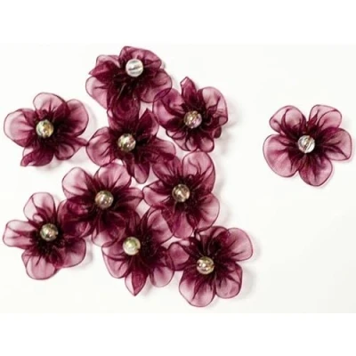 Image of Wine Chiffon Flower With Pearl Sold in Bags of 10&#039;s