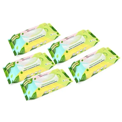 Image of 200x Omnitex Biodegradable Extra Large &amp; Thick Body Cleansing Wipes Microwaveable Rinse Free for Camping, Festivals, Elderly Bed Bath Alcohol Free, With Aloe Vera Vitamins 5x40pk
