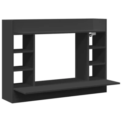 Image of vidaXL Wall Mounted Desk Space Saving Drop Leaf Table Multifunctional Floating with Shelves and Storage in Black Engineered Wood