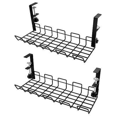 Image of QWORK 2 Packs Under Desk Cable Management Tray, Tidy,No Drill Basket, for Managing Cables and Power Strips