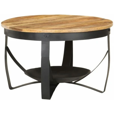 Image of vidaXL Rough Mango Wood Round Coffee Table, Industrial Style Centrepiece for Living Room, Brown Finish