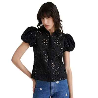 Image of Desigual Filadelfia Broderie Anglais Shirt 22SWCW09 Black White