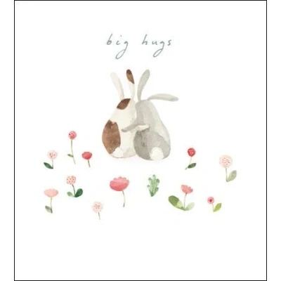 Image of Artistic Female Blank Greeting Card (WDM 454134) Big Hugs, Rabbits Cuddling Artwork by Anna Walker Thinking of You For Her From Woodmansterne