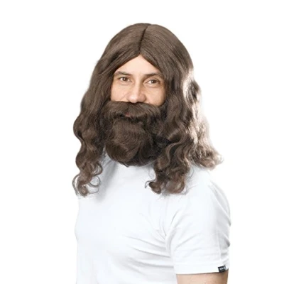 Image of Bristol Novelty BW581 Hippy Jesus Wig and Beard Set, Brown, One Size