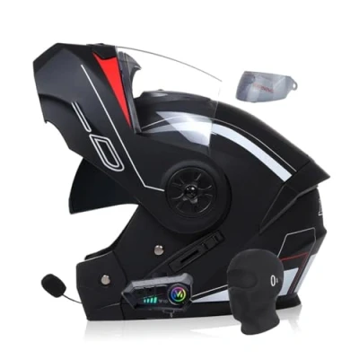 Image of Smilfree Motorbike Bluetooth Modular Helmet Full Face Flip Up Motorcycle Helmet, DOT/ECE Approved,with Double Visor Built in Speaker Headset Microphone,for Automatic Answering S XL 55 62CM