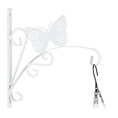 Image of Relaxdays Hanging Basket Bracket, Butterfly Design, Wall Mounted, 30 x 2 cm, Plant Hanger, Garden, Iron, White
