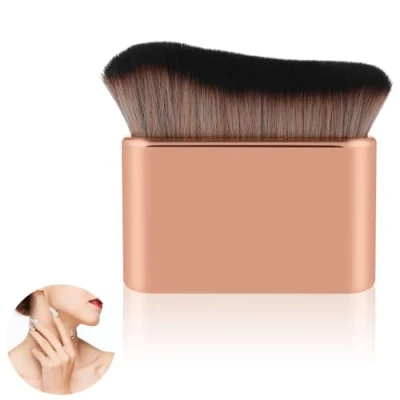 Image of Soft Bristle Makeup Multi Purpose Body Flat Brush Neck Foundation Loose Powder (Rose Gold)