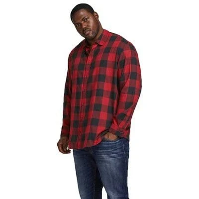 Image of JACK &amp; JONES Men&#039;s Jjegingham Twill Shirt L/S Noos lg/s, Ziegelrot, 8XL
