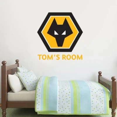 Image of Wolverhampton Wanderers Football Club Personalised Name &amp; Crest Wall Art Sticker Mural (120cm)
