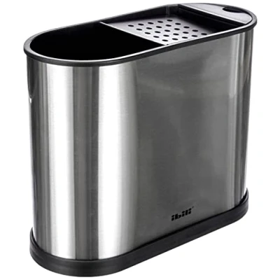 Image of Ibili Utensil Holder Prisma Rectangular 22x18 cm of Stainless Steel/Plastic, Silver/Black, 22 x 18