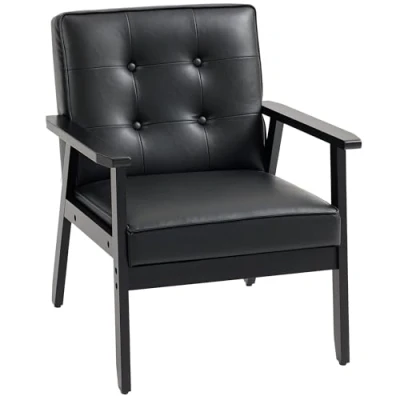 Image of HOMCOM Armchair, PU Leather Accent Chair, Occasional Chair with Rubberwood Frame for Living Room, Reception, Bedroom, Balcony, Black