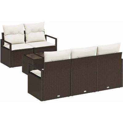 Image of vidaXL 6 Piece Garden Sofa Set with Cushions Brown Poly Rattan