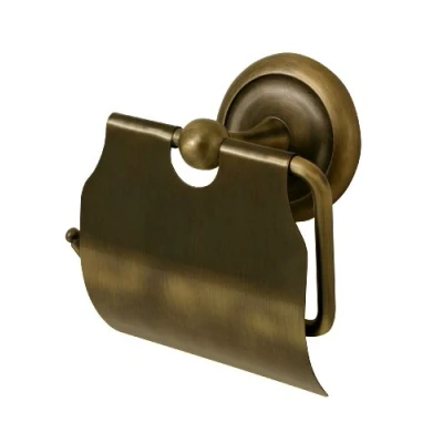 Image of Bisk 00403 Deco Toilet Roll Holder with Cover in Antique Brass, 11.5 x 8.5 13.5 cm