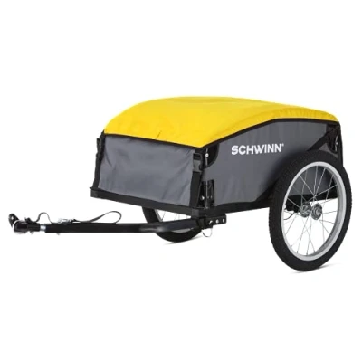 Image of Schwinn Day Tripper Cargo Bike Trailer, Folding Frame, Quick Release Wheels, Yellow/Grey