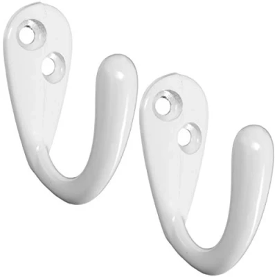 Image of 2x White Curtain Tie Back Hooks 40mm Strong Metal Wall Hanger for Blind &amp; Drape Tassels or Rope