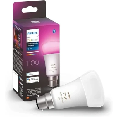 Image of Philips Hue White &amp; Colour Ambiance Single Smart Bulb LED [B22 Bayonet Cap] 1100 Lumens (75W Equivalent).Works Alexa,Google Assistant and Apple Homekit.for Home Indoor Lighting,Livingroom Bedroom