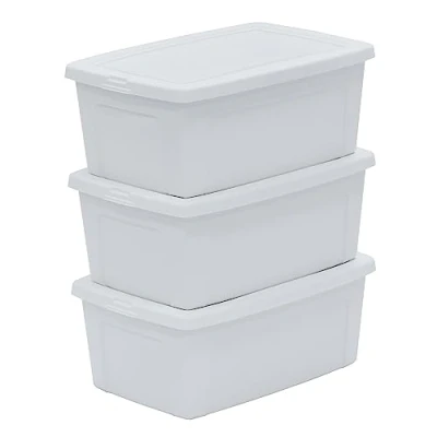 Image of Iris Ohyama Versatile Storage Boxes, 11L, Set of 3, White, Easy Latch, Stackable, Durable Plastic, For Closet, Shelves, Classroom, Organisation, Toys, Art Supplies, Shoes, MCB 11