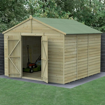 Image of 10&#039; x Forest Beckwood 25yr Guarantee Shiplap Pressure Treated Windowless Double Door Apex Wooden Shed (3.21m 3.01m)