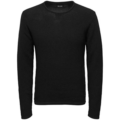 Image of ONLY &amp; SONS Men&#039;s onsDAN CREW NECK KNIT NOOS Jumper, Black, Small