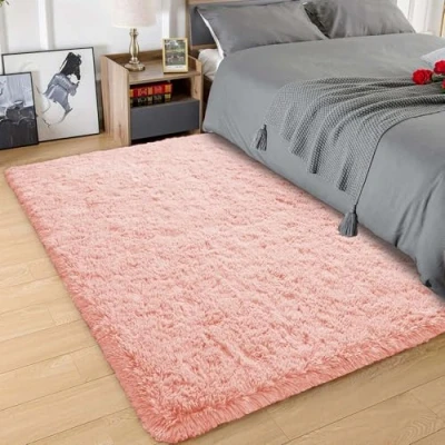 Image of Hafaa Fluffy Rugs Living Room Pink Area for Bedroom 80cm x 150cm Anti Slip Modern Shaggy Rug Plush Carpet Non Shedding Easy To Clean