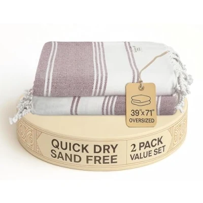 Image of LANE LINEN Beach Towels For Women, 2 Pack Large Oversized, Pre Washed, No Shrink Sand Free Towels, Quick Dry, Lightweight Travel Towel, Soft Bath 39&quot;x71&quot; Fired Brick