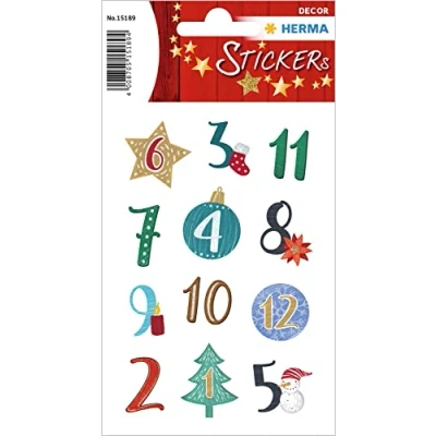 Image of HERMA 15189 Christmas Stickers, Symbols Numbers 1 24 (24 Paper, Glitter) Self Adhesive Decoration, Permanent Labels for Christmas, Crafts, Advent Calendar