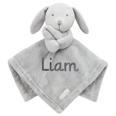 Image of Personalised Baby Comforter Blanket Newborn Christening Shower Gift Boy Girl Keepsake Soft Snuggly Toy Blankie (Grey Bunny)