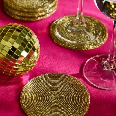 Image of Biba Beaded Coasters Set of 4 Gold One Size