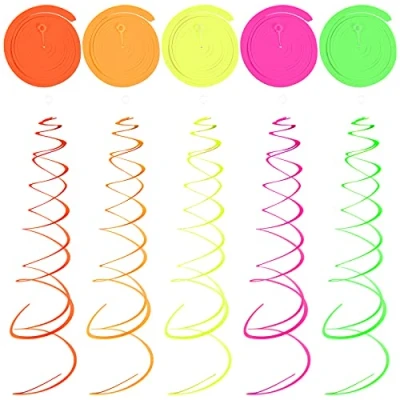 Image of Jinlaili 10 Pcs Swirl Streamers, Hanging Swirls Party Decorations Fluorescent, Spiral Streamers Ceiling Decorations, Rainbow for Birthday, Christmas, Night