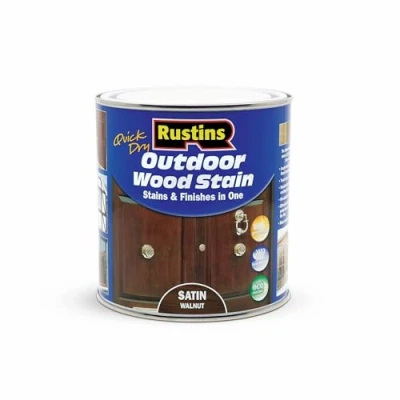 Image of Rustins Quick Dry Outdoor Wood StainSatin Walnut 1ltr Durable and Weather Resistant Finish, Fast Drying, Vibrant Color for Decks, Fences, &amp; Furniture, Available in Many Shades