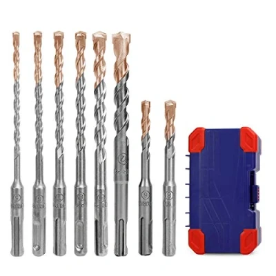 Image of WORKPRO 8 Piece SDS Plus Rotary Hammer Drill Bit Set, Metric Bit, Carbide Tip, for Brick, Concrete, Stone and Cement (Without Nails) Storage Case