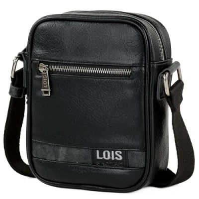 Image of Lois Men&#039;s Shoulder Bag Adjustable PU Leather for Daily Use Small 310216, Black/White, M