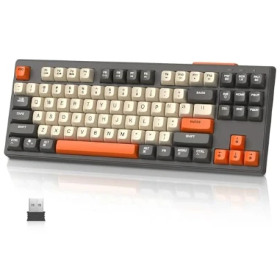Image of MAMBASNAKE M87 TKL 87 Keys Dual Mode Wireless Gaming Keyboard, Bluetooth/2.4Ghz, PBT Ball Keycap, 4000mAh Rechargeable Battery, Mixed Color Rainbow Backlit Keyboard with Mechanical Feeling Glimmer