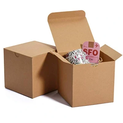 Image of HOUSE DAY Gift Boxes 10x10x10cm Kraft Paper with Lids for Gifts Crafting Cupcake Cardboard Bridesmaid Proposal Wedding Favor Ornaments，50Pcs Brown