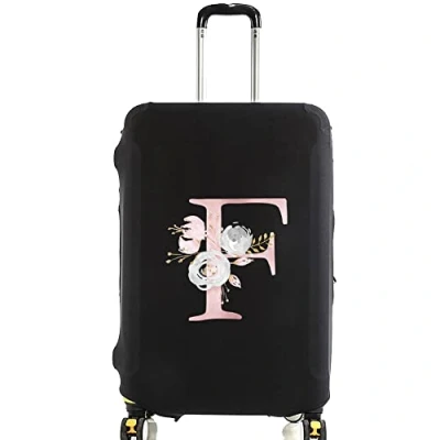 Image of initial letter Printed Design Travel Trolley Case Cover Protector Washable Suitcase Luggage Storage Covers for 18 28 inch (M (22 25 Luggage), Pink Flower F)