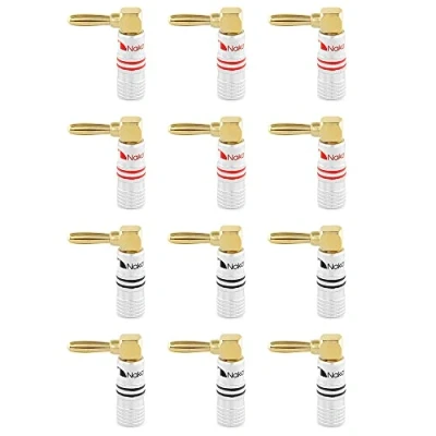 Image of Nakamichi Excel Series 24k Gold Plated Banana Plug 12 AWG 18 Gauge Size 4mm Speakers Amplifier Hi Fi AV Stereo Home Theatre Audio Wire Cable Screw Connector Pcs (6 Pairs), Right Angle