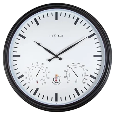 Image of NexTime Wall Clock with Thermometer and Hygrometer 50.8cm Ø Plastic Black Sunflower, 50,8 cm
