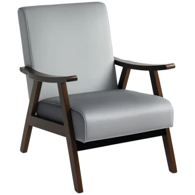 Image of HOMCOM Nordic Accent Chair, Upholstered Velvet Armchair with Solid Wood Frame and Soft Thick Padded for Living Room, Bedroom, Grey