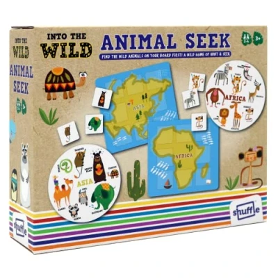 Image of Shuffle Into The Wild Animal Seek A Game of Hunt &amp; Around World, For 2 4 Players, Suitable Ages 3+