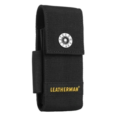 Image of Leatherman Nylon Holster with Pockets, Suitable for Charge, Crunch, Rebar, Rev, Sidekick Skeletool, Wave and Wingman Models, Size Large, in Black