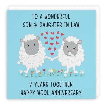 Image of Hunts England Large Son And Daughter In Law 7th Anniversary Card To A Wonderful &amp; 7 Years Together Happy Wool Iconic Collection 210 x mm