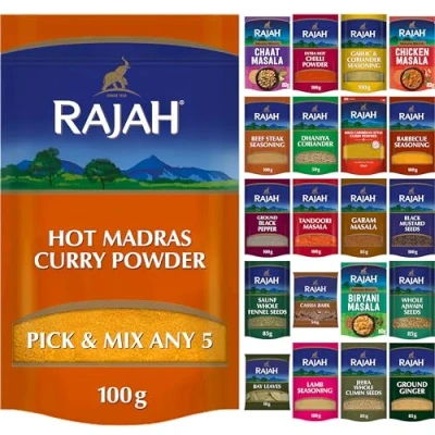 Image of Hot Madras Curry Powder by Rajah Spices 5 x 100g or Pick Any