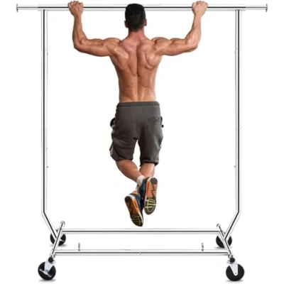 Image of HOKEEPER Heavy Duty Clothes Rail on Wheels, Adjustable 110kg Capacity Collapsible Rack, Fast Assembly,Extendable Space 129 109.5x56x168 180cm,Chromed Steel