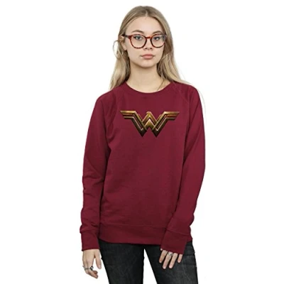 Image of DC Comics Women&#039;s Justice League Movie Wonder Woman Emblem Sweatshirt Small Burgundy