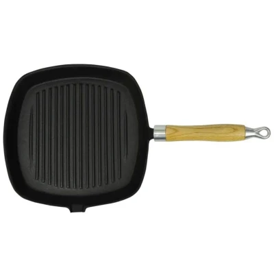 Image of vidaXL Grill Pan with Wooden Handle Cast Iron 20x20 cm