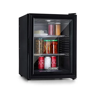 Image of KLARSTEIN Mini Fridge for Bedrooms &amp; Camping, 42L Table Top with Glass Door Adjustable Shelves, Quiet Small Home Office
