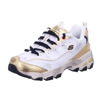 Image of Skechers Women&#039;s D&#039;Lites Vintage Vision Sneaker, White Gold Black, 6 UK