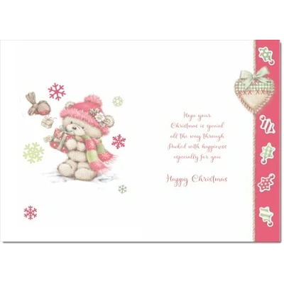 Image of doodlecards Niece and Partner Christmas Card Cute Bear with Red Hat Medium Size for &amp; Plain Envelope