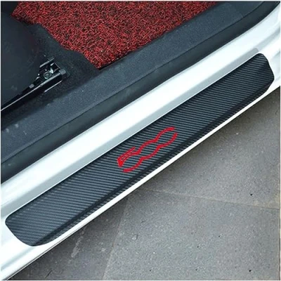 Image of CWWHY 4pcs Car Outer Door Sill Protector Kick Plates for Fi at 500, Carbon Fiber Auto Accessories Scuff Guard Threshold Cover Pedal, Sticker Trim Non Slip, Red